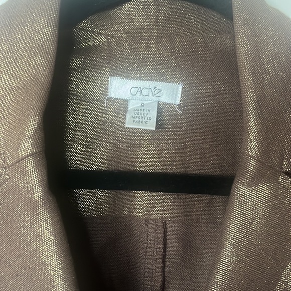 EUC Cache Linen jacket metallic brown and  gold linen blazer. Size small - Picture 4 of 8